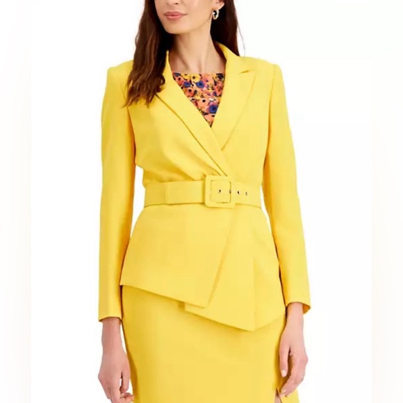 Tahari ASL Jackets & Blazers - TAHARI ASL Belted Asymmetrical Draped Blazer Jacket & Skirt Suit Yellow Size 4
